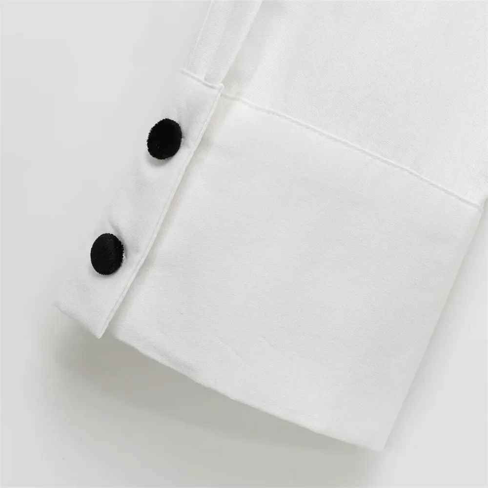 Women's Casual Long Sleeve Shirt with Butterfly Knot and Wave Point Pattern Single Breasted Stylish Blouse