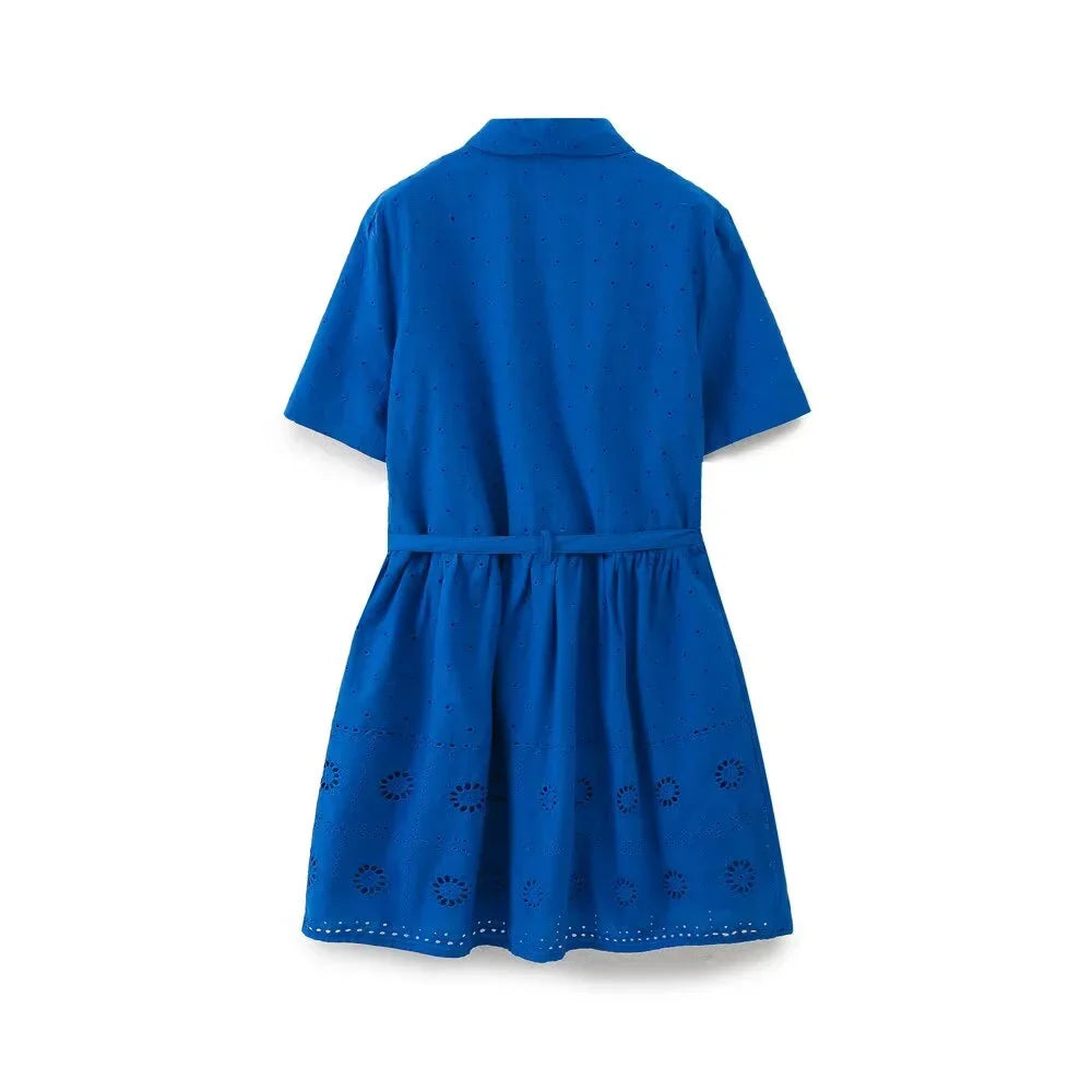 Solid Color Shirt Dress With Belt and Collar Buckle