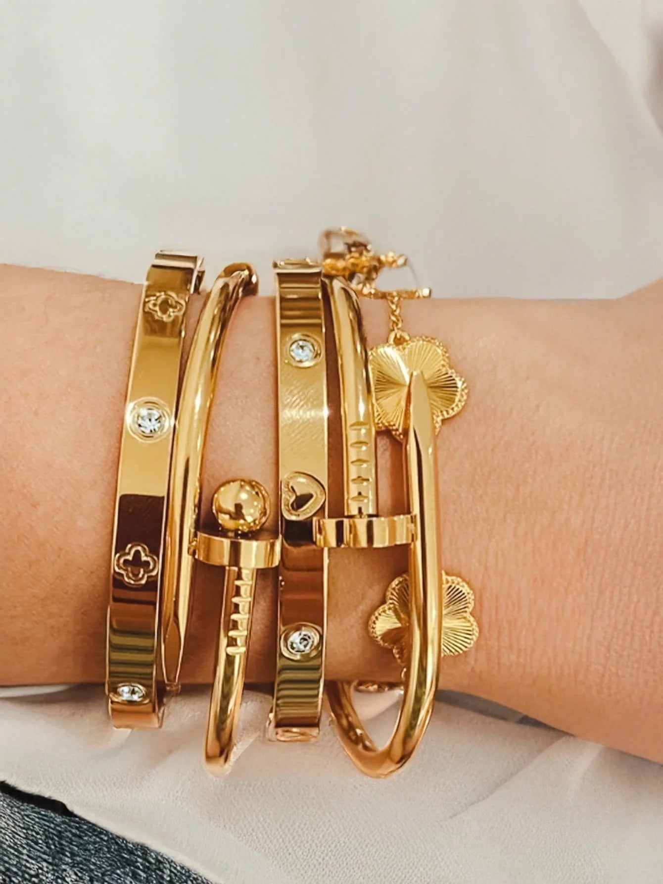 3PCS Lucky Clover Women's Bracelet Set High Quality Stainless Steel Charm Jewelry Gift