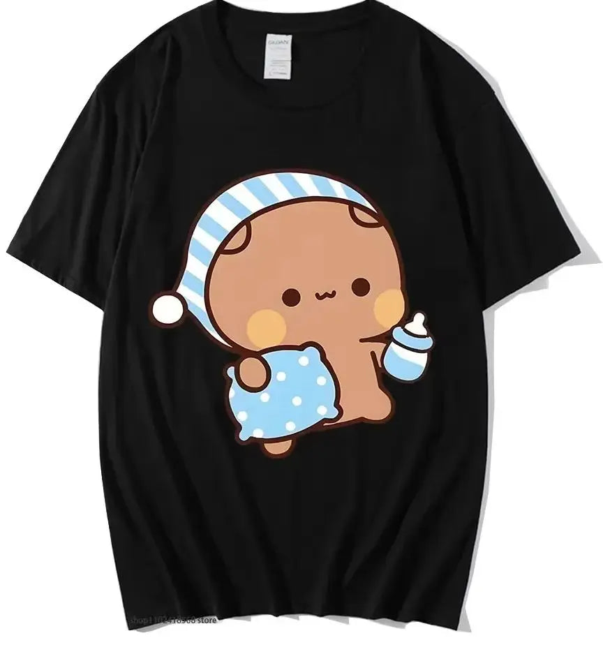 Kawaii Cute Panda and Bear Graphic Long Sleeve Couple Shirts for Men and Women Fashion Tees