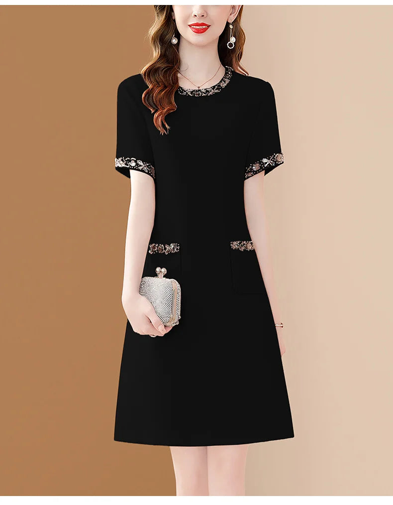 Elegant O Neck Embroidered A Line Dress For Women Office