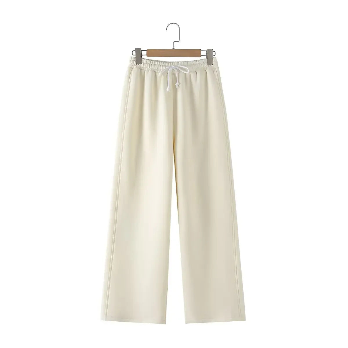 Chic Solid Hoodie and Wide Leg Trouser Set for Women with Elastic Waist and Lace-Up Detail Perfect for Casual and Commute Wear