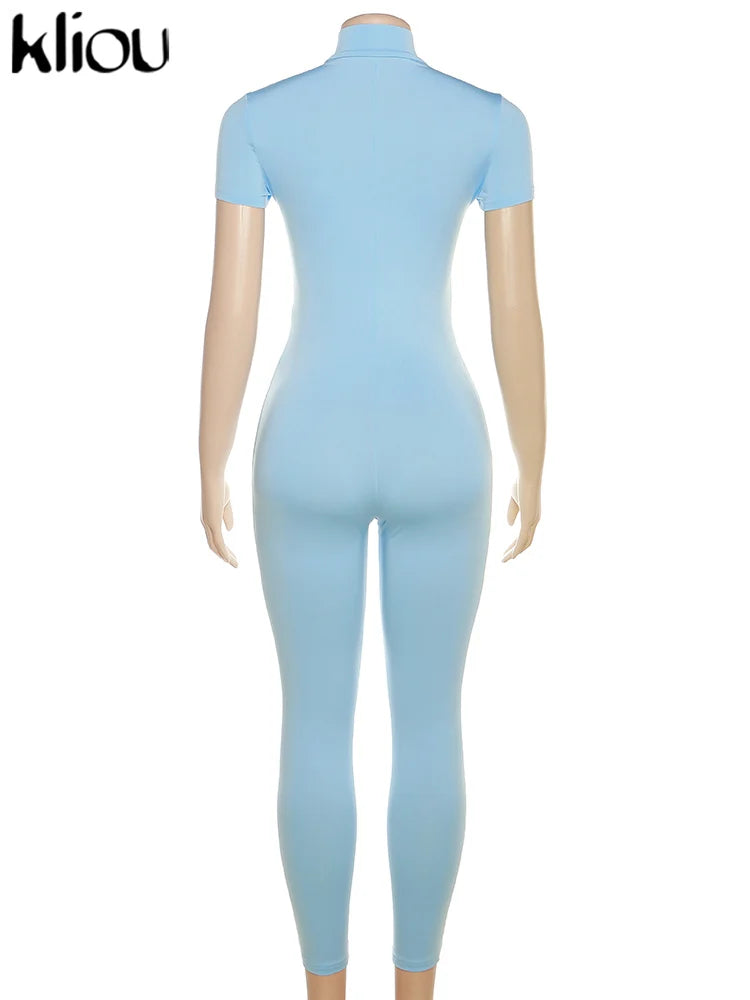 Women's Autumn Ankle-Length Slim-Fit Milk Silk Jumpsuit with Front Zipper Casual One-Piece Overall for Junior Girls