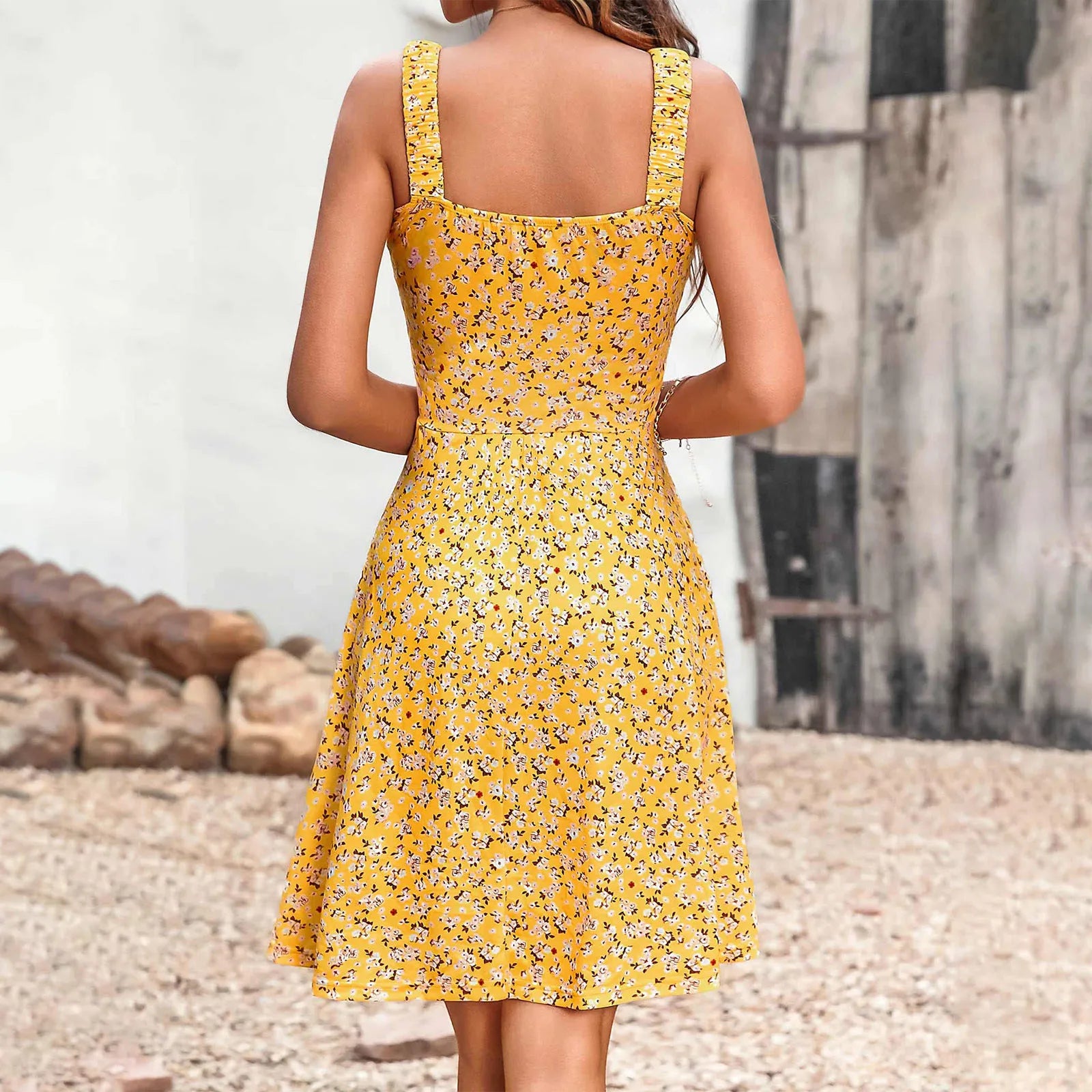 Sleeveless Summer Square Neck Dress With Pockets High Waisted