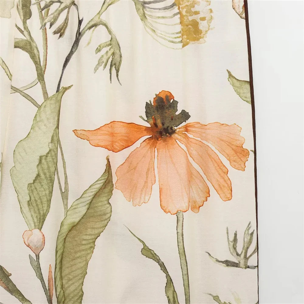 Floral Pattern Women's Shirt and Long Pants Set for Spring Fashion