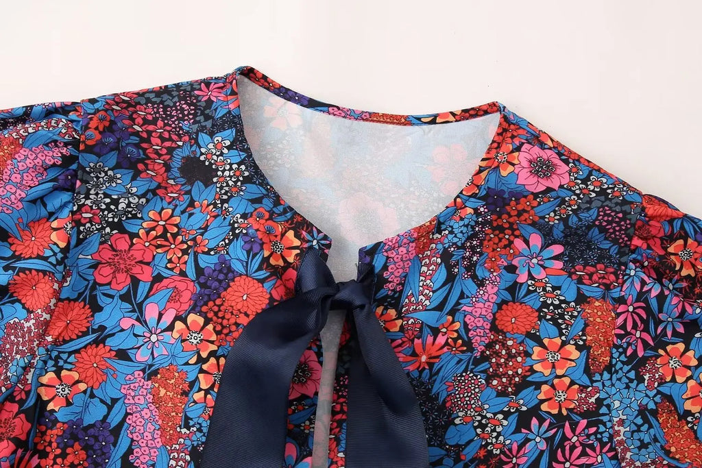 Women Casual Two Piece Set with Bow Decoration O-Neck Top and Button Pants