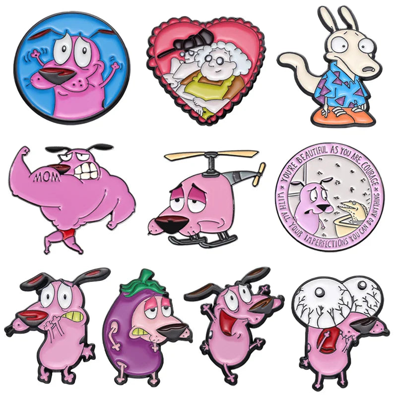 Cute Cartoon Pink Dog Enamel Pins Brooches Fashion Jewelry Accessories Gift for Kids and Friends