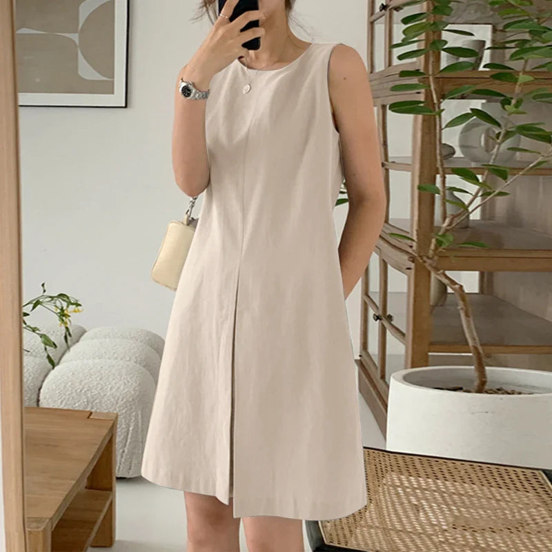 Women Sleeveless Sundress With Pockets Knee Length Casual