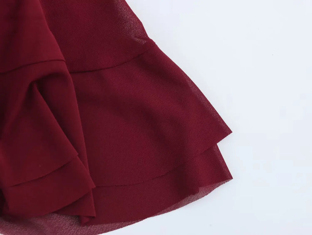 Elegant Women Blouse with Stand Up Collar Ruffle Edge Decoration and Folded Sleeve Detail Chic Shirt Top