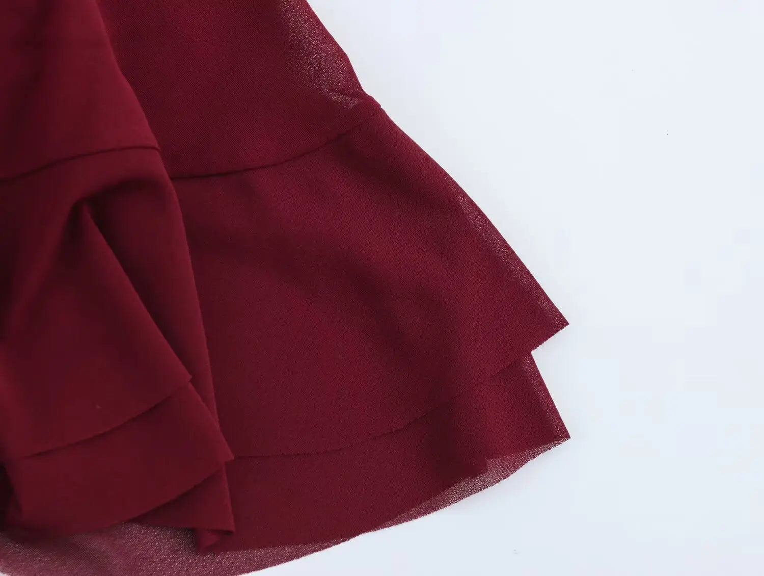 Elegant Women Blouse with Stand Up Collar Ruffle Edge Decoration and Folded Sleeve Detail Chic Shirt Top