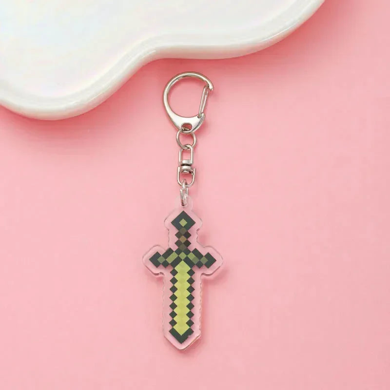 Diamond Sword Keychain with Enchanted Golden Apple and Pickaxe Model Toys for Gamers and Collectors