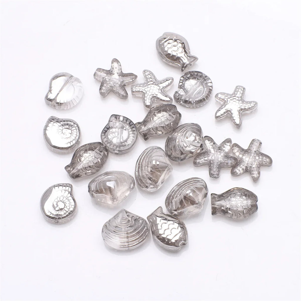 20 Pieces Mixed Shape Crystal Glass Beads for DIY Jewelry Making Including Starfish Snail Shell and Small Fish