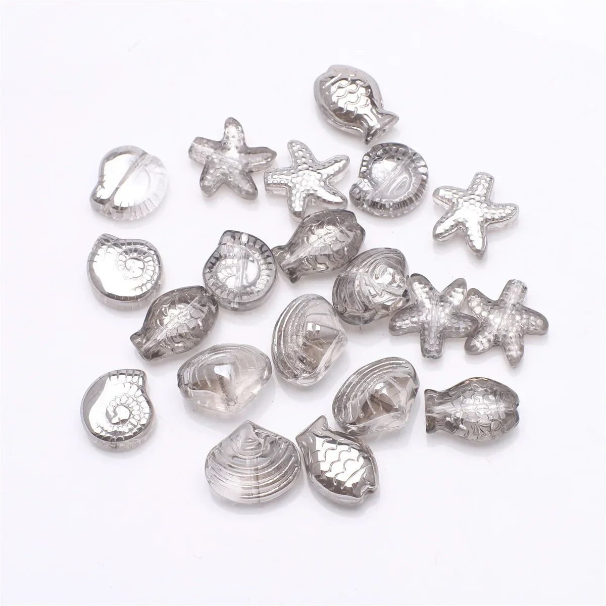 20 Pieces Mixed Shape Crystal Glass Beads for DIY Jewelry Making Including Starfish Snail Shell and Small Fish