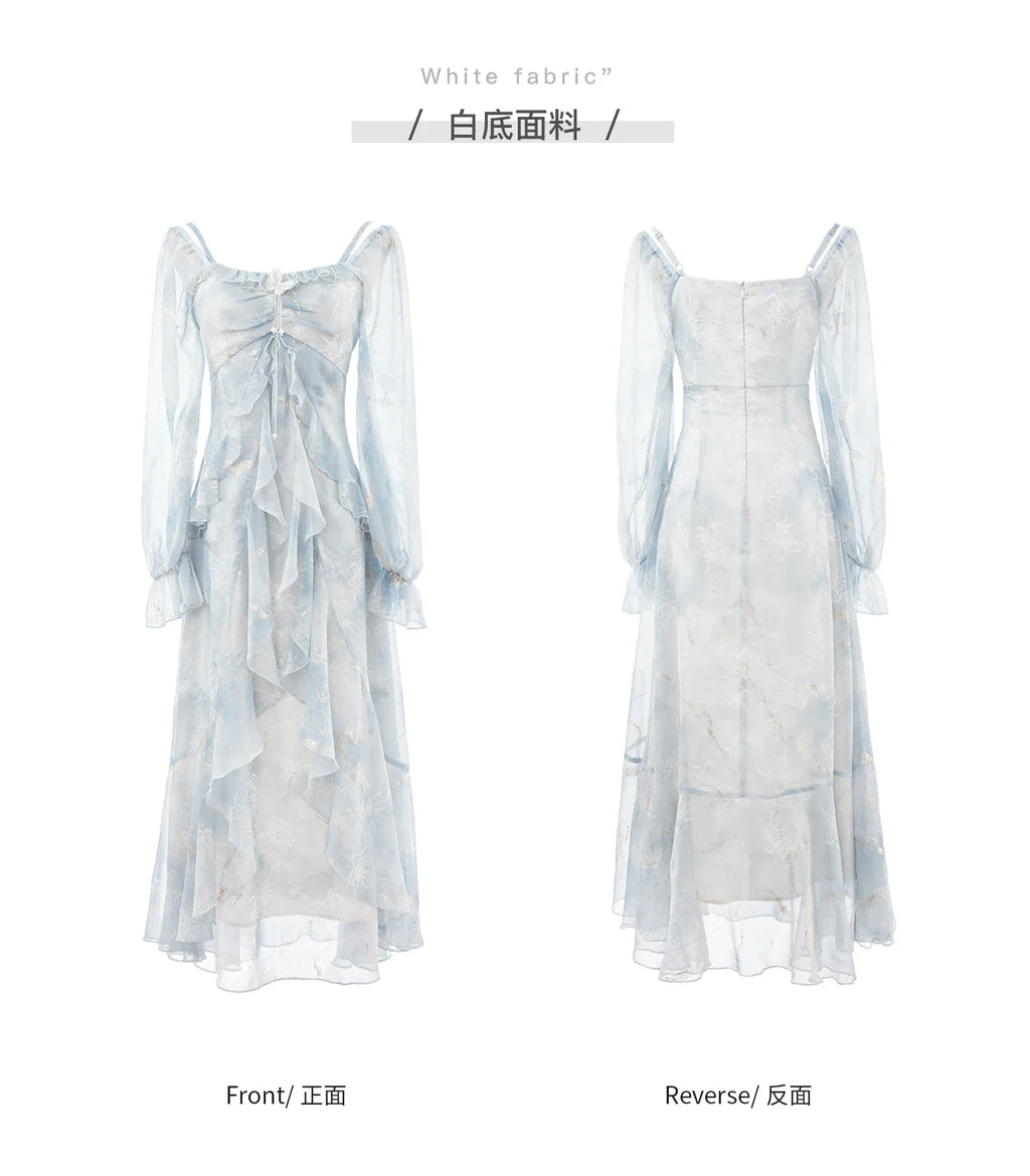 Off Shoulder Dress Ruffle A Line Long French Print