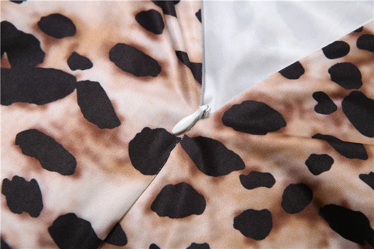 Leopard Print Women's Full Sleeve Zip Jumpsuit Skinny Stretch Fitness Workout Streetwear Overalls