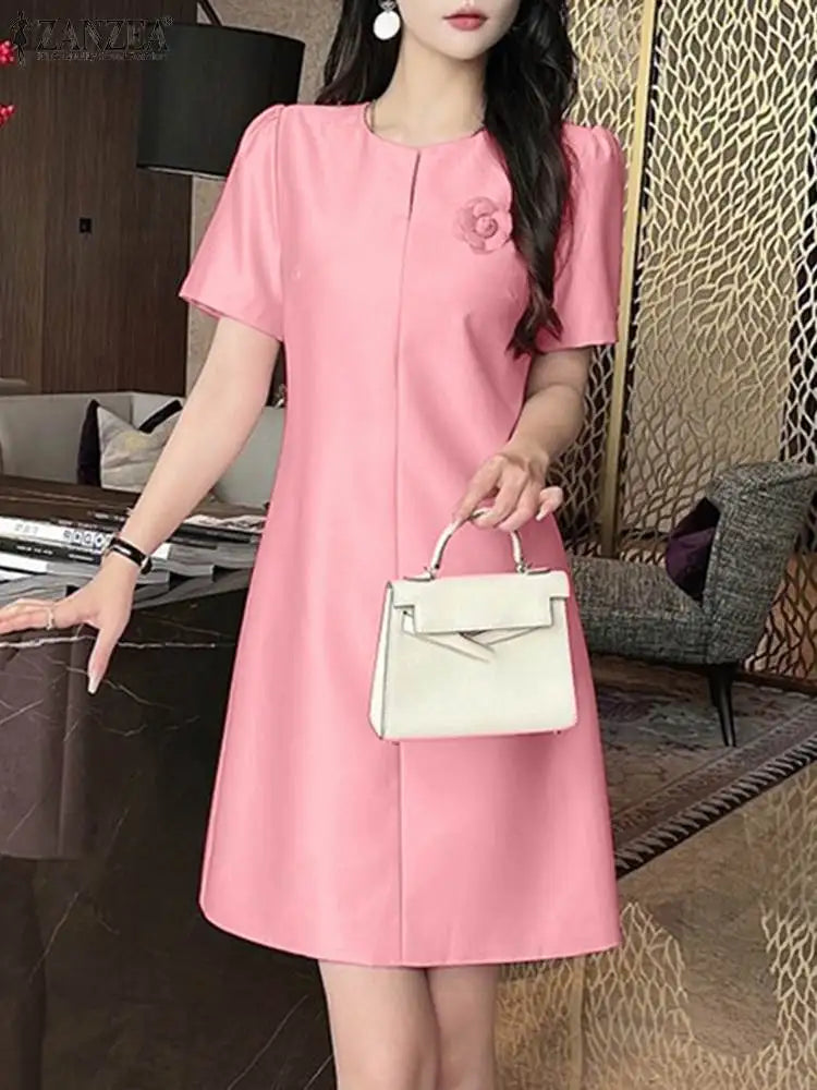 Summer Party Dress Women Short Sleeve Knee Length Sundress