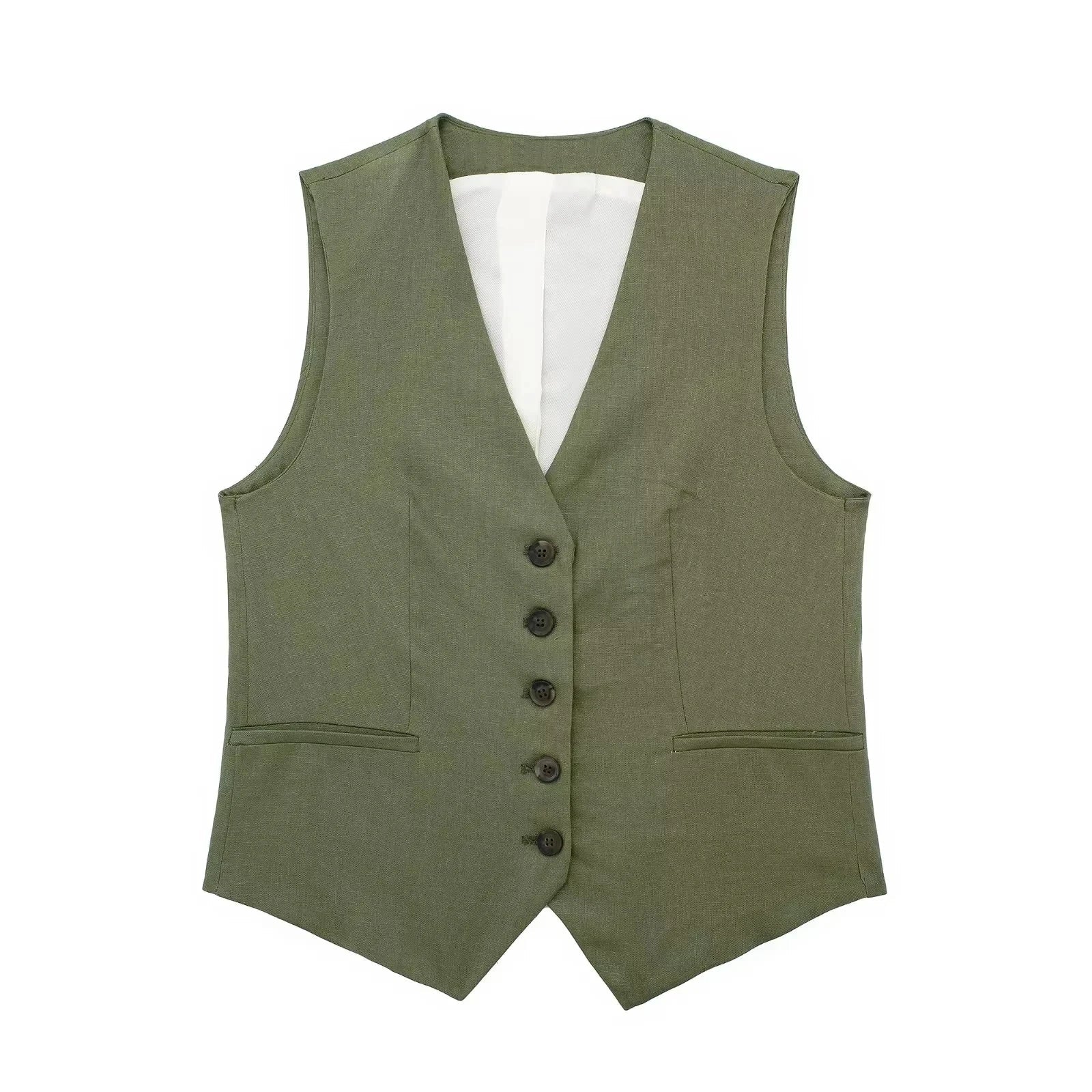 Casual Linen Sleeveless V-Neck Vest for Women Single Breasted Office Fashion Lightweight Linen Top