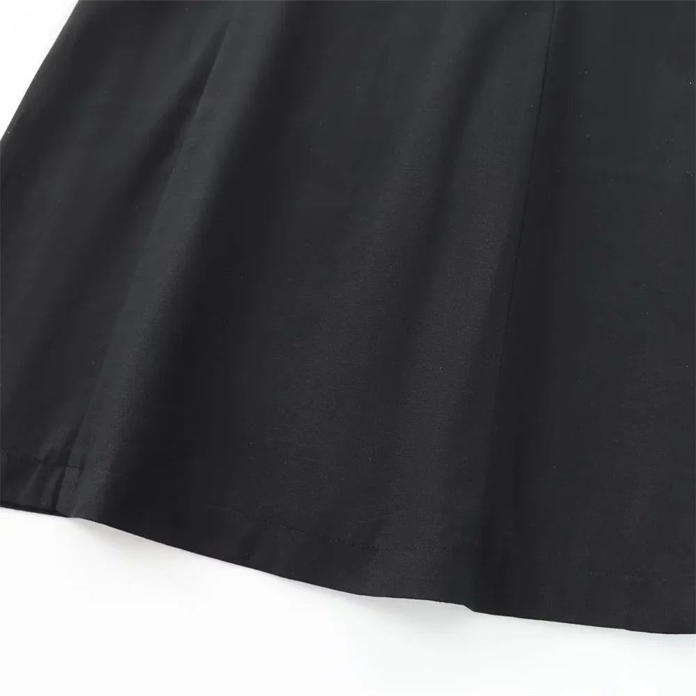 Black Linen Blend Dress Slim Fit With Wide Straps For Women