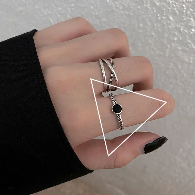 925 Sterling Silver Cross Hollow Chain Geometric Finger Ring Creative Party Jewelry Gift