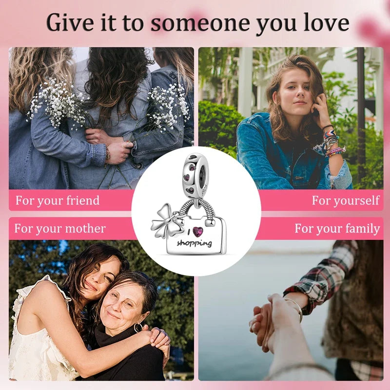 Fit 925 Sterling Silver Bow Perfume Bottle Pink Charms Beads for Women DIY Jewelry Gifts