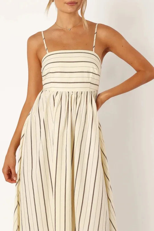 Bohemian Striped Maxi Dress With Hanging Straps For Women
