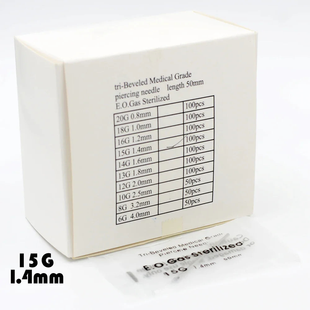 Surgical Steel Disposable Body Piercing Needles Sterile Medical Grade 12G to 20G Individual Pack