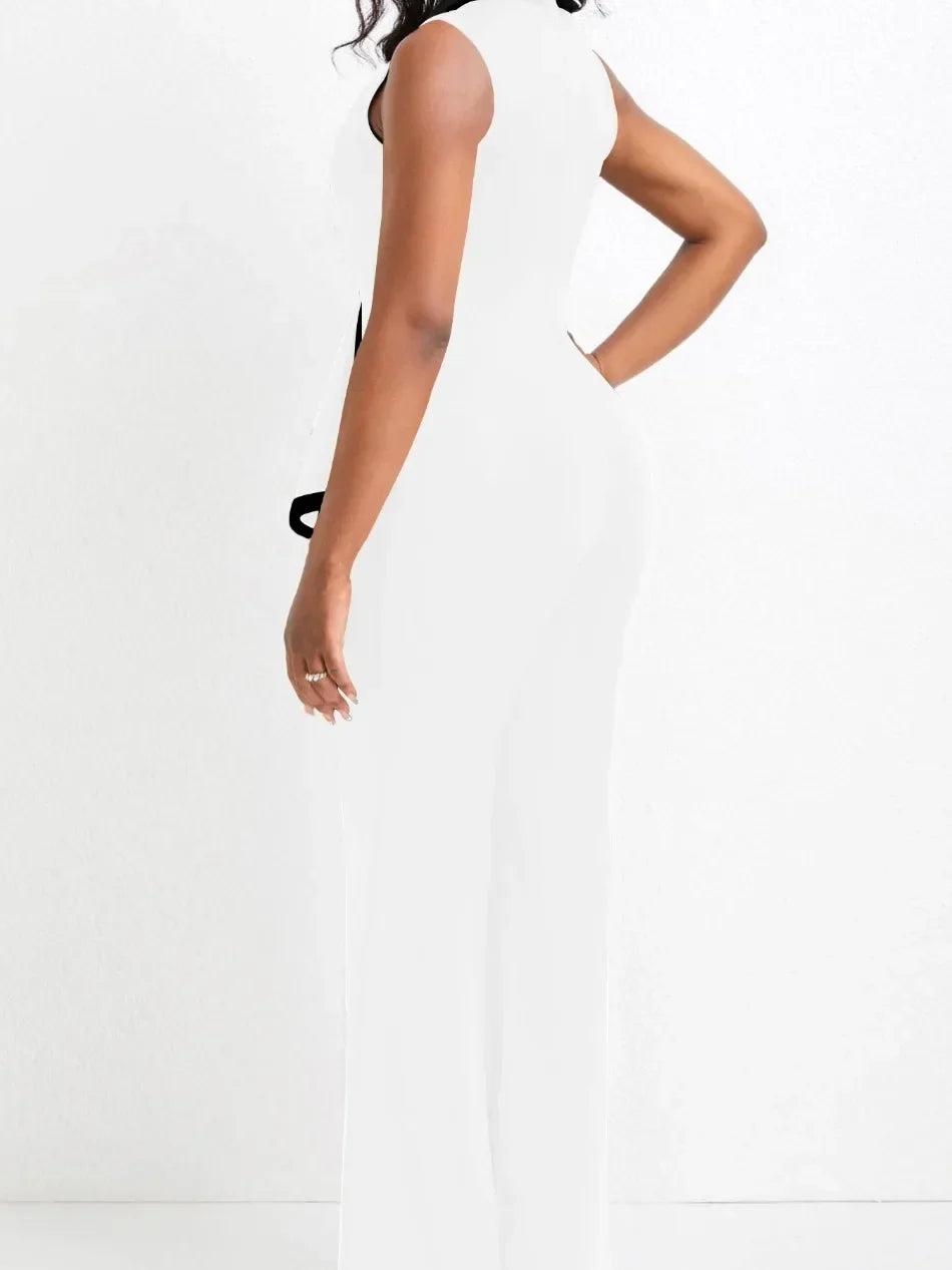 Women's Elegant Sleeveless V Neck Overalls Jumpsuit Full Length Wide Leg Pants Office Casual Summer Outfit