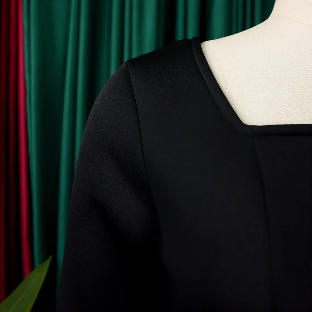 Square Neck Party Dress Women Pleated A Line Mid Calf