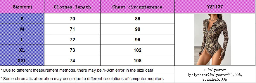 Sexy Leopard Print Long Sleeve V Neck Jumpsuit Shorts with Front Zipper Closure