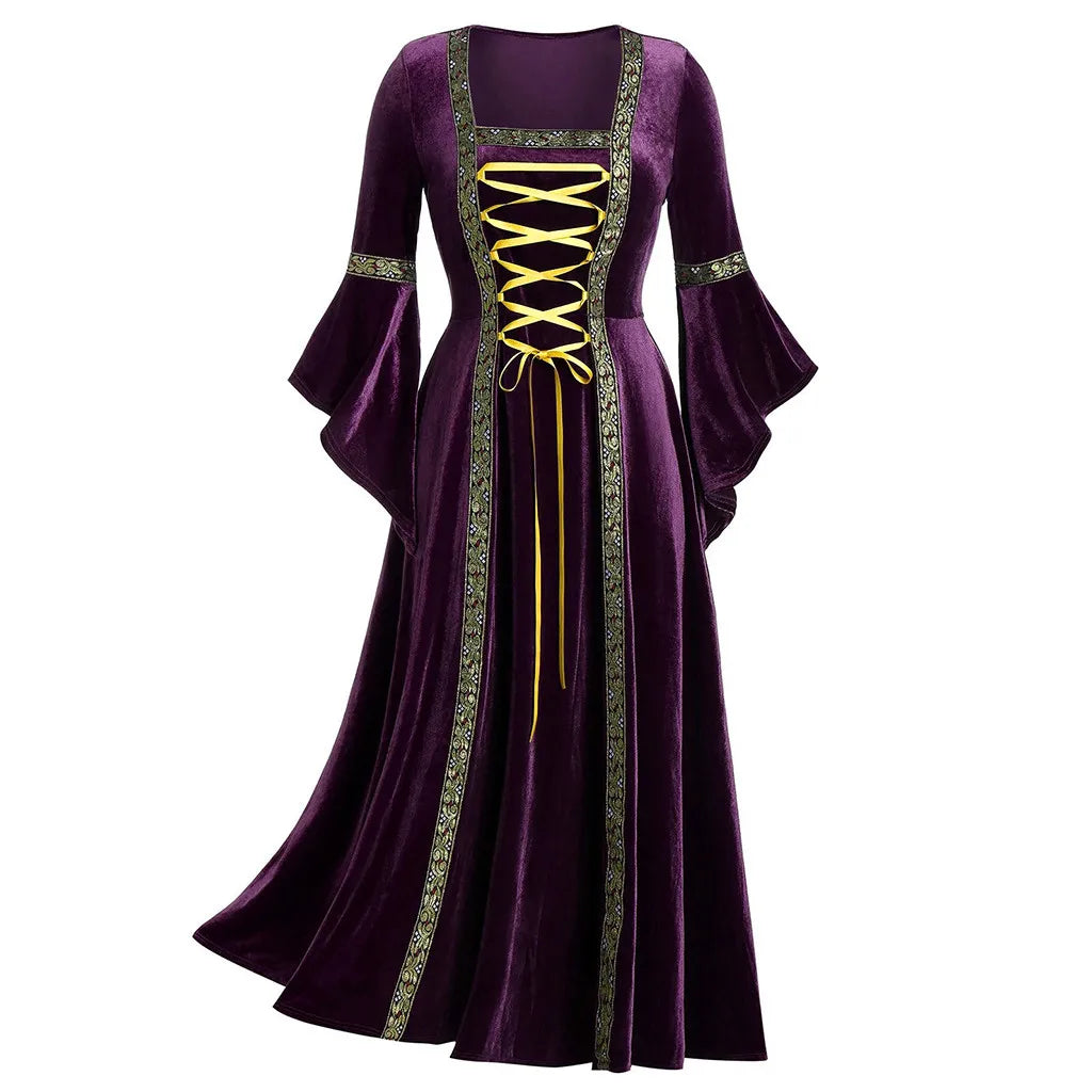 Medieval Cosplay Dress for Women Long Sleeve Elegant Gown