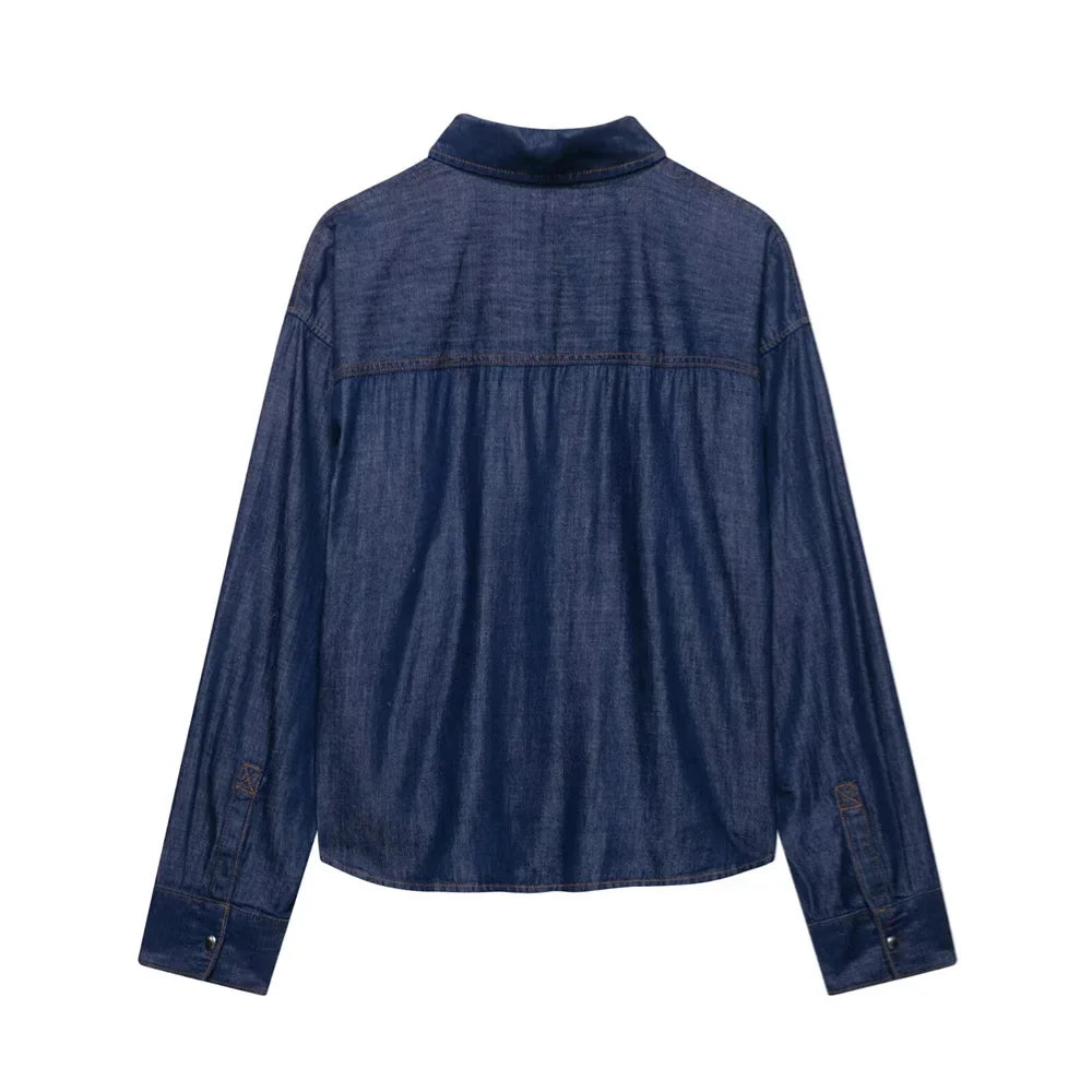 Women's Loose Denim Shirt and High Waist Wide Leg Jeans Set for Casual Spring and Summer Outfits