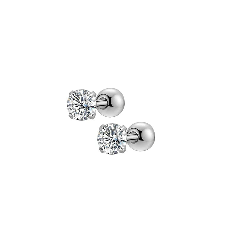 Hypoallergenic Screwback Earrings Set for Women and Girls, 316L Stainless Steel Cute CZ Studs, 20G, 6 Pairs