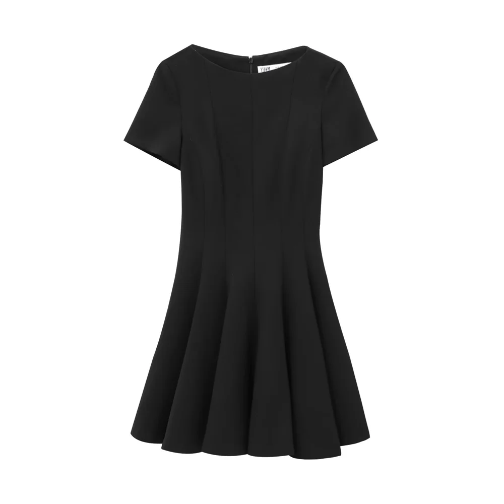Elegant Wave Hem Swing Dress For Women Round Neck Casual