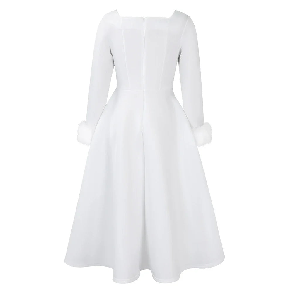 Square Neck Party Dress Women Pleated A Line Mid Calf