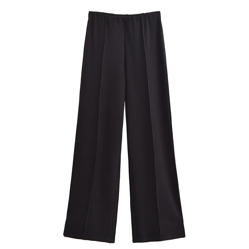 Women's Two Piece Crop Top and Wide Leg Trouser Set with Long Sleeve Round Neck Coat for Spring Streetwear