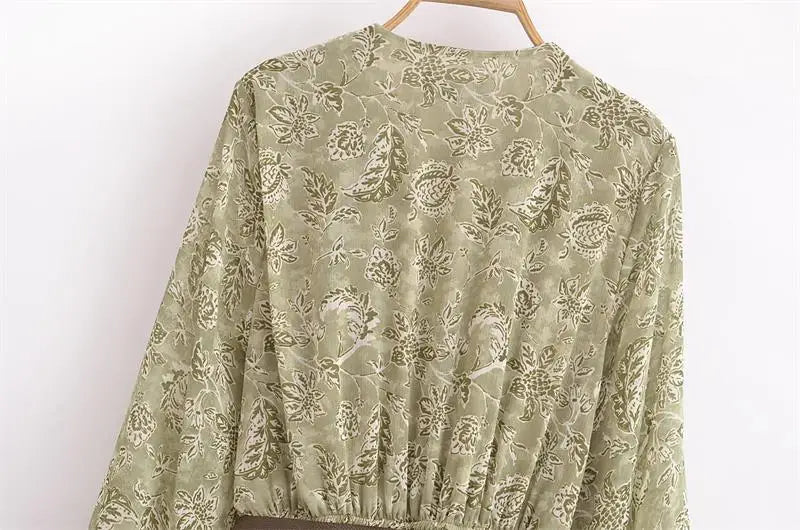 Chiffon Print V Neck Dress For Women Elegant Long Evening