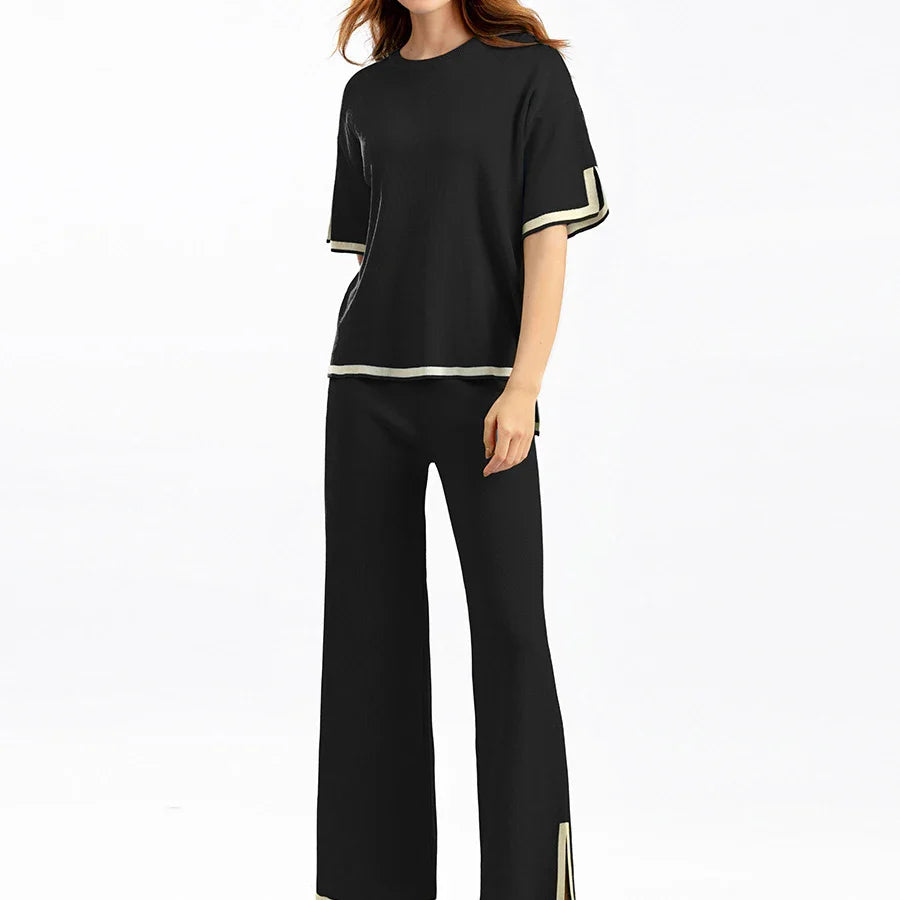 Casual Elegant Women's 2-Piece Sportswear Set with O-Neck Hoodie and Wide Leg Pants for Autumn and Winter