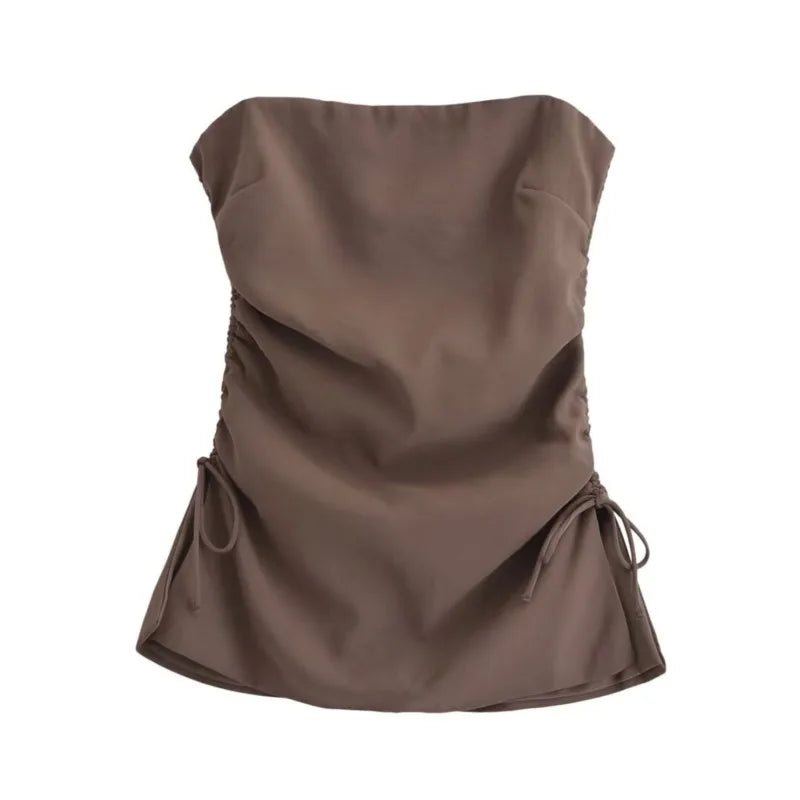 Flowing Two Piece Outfit for Women with Strapless Top and Drawstring Trousers