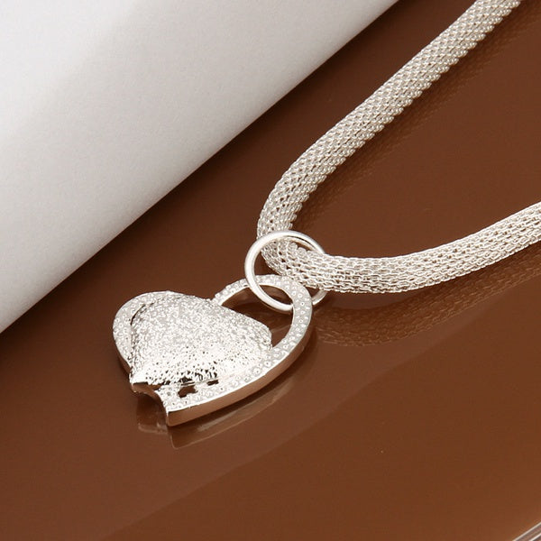 925 Sterling Silver Heart Charm Necklace for Women Fashion Wedding Jewelry 18 Inches
