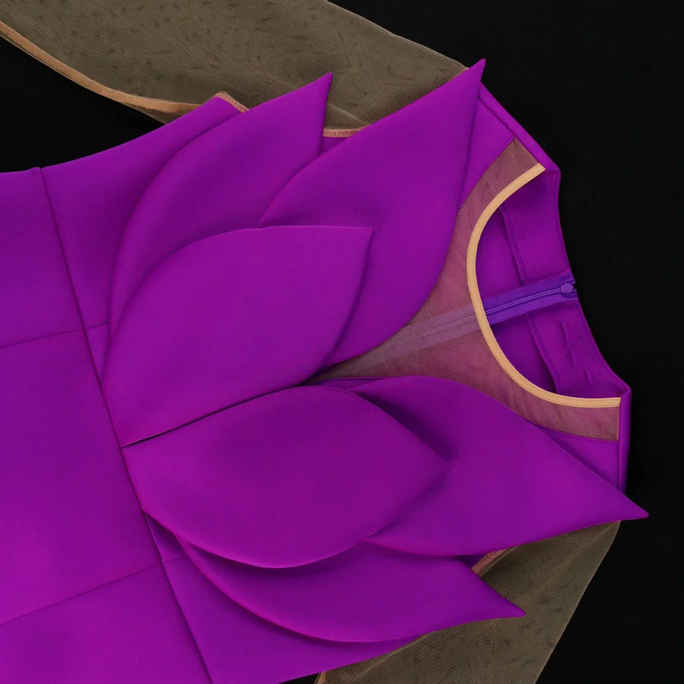 Purple Sheath Dress With O Neck Long Sleeves Calf Length