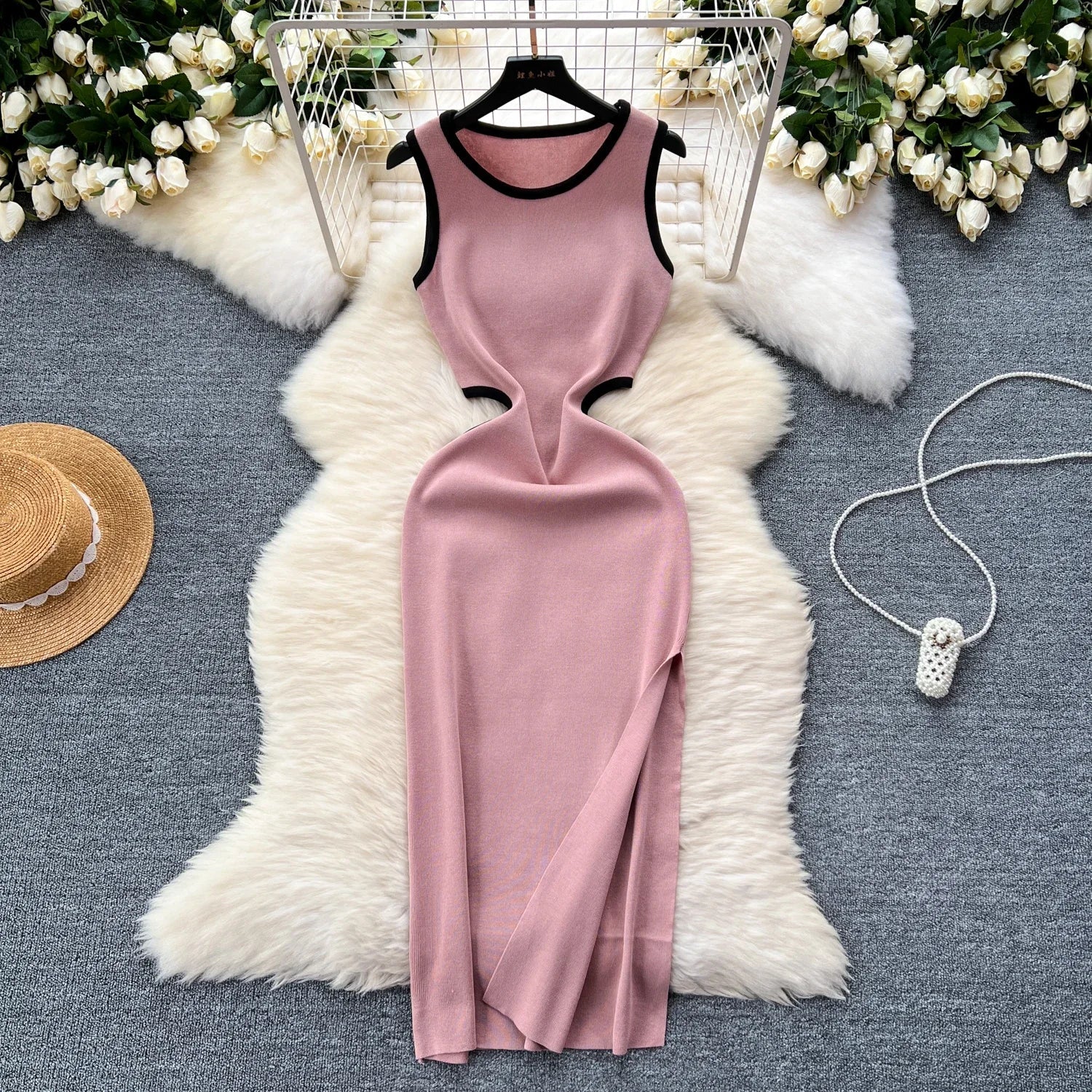 Sexy Cutout Waist Bodycon Dress Knitted Summer Sundress