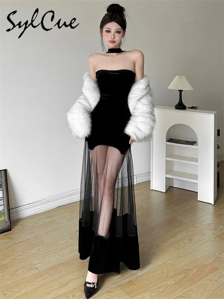 Black Halter Tulle Dress For Party Evening Wear Gown