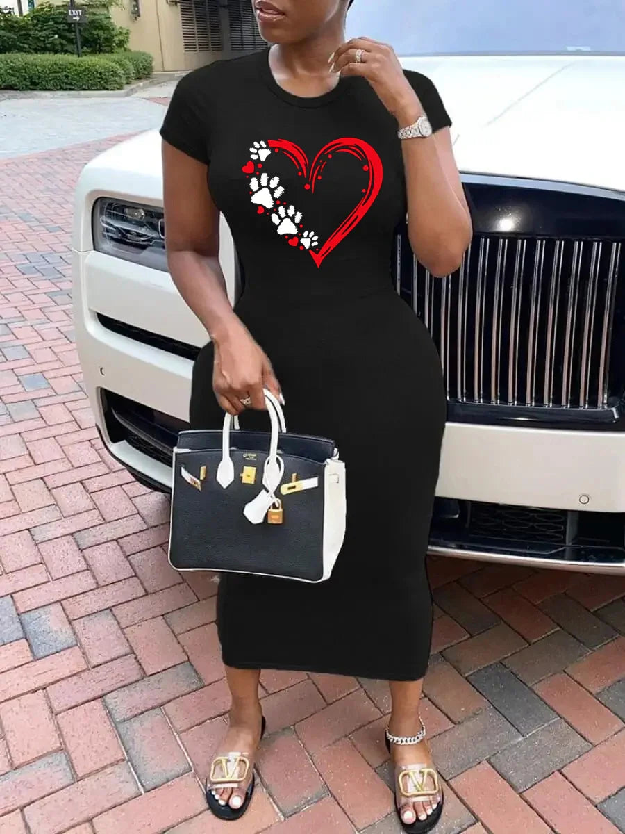 Cat Print Dress For Women Short Sleeve Summer Breathable