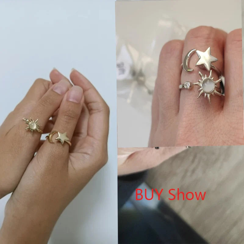 Anti Stress Fidget Rings for Women Stainless Steel Spinner Sunflower Star Ring Trendy Jewelry Gift