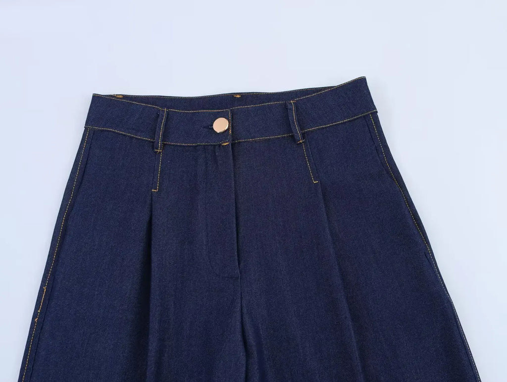 Women Fashion Denim Jacket and Jeans Set with Pockets Stylish Two Piece Outfit