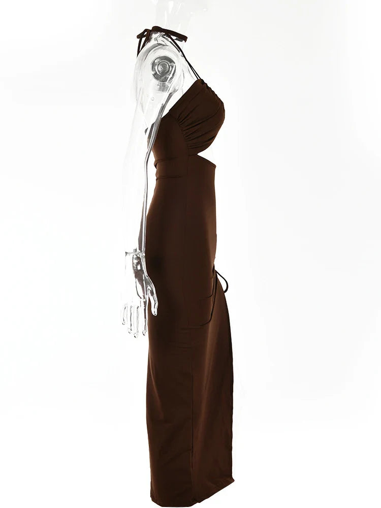 Backless Party Dress Hollow Out Drawstring High Split Style