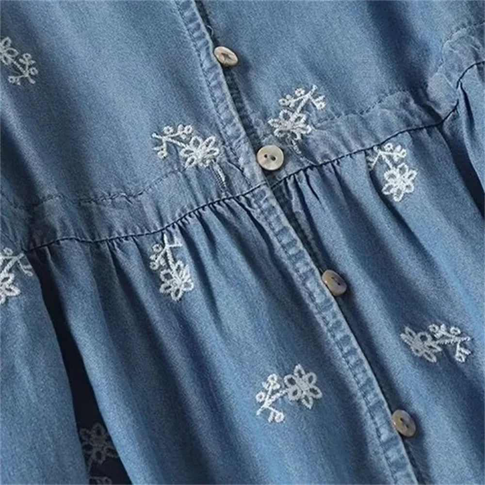 Womens V Neck Embroidered Dress Casual Elegant Short Sleeve