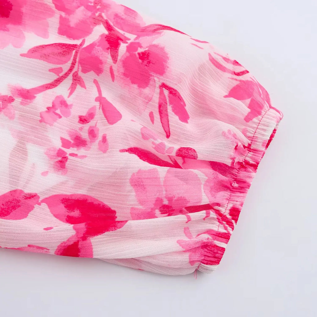 Casual V Neck Printed Belted Long Sleeve Dress For Women