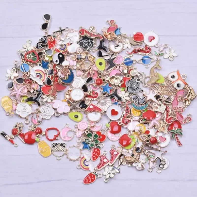 50Pcs Assorted Enamel Animal Flower Heart Charms for DIY Jewelry Making