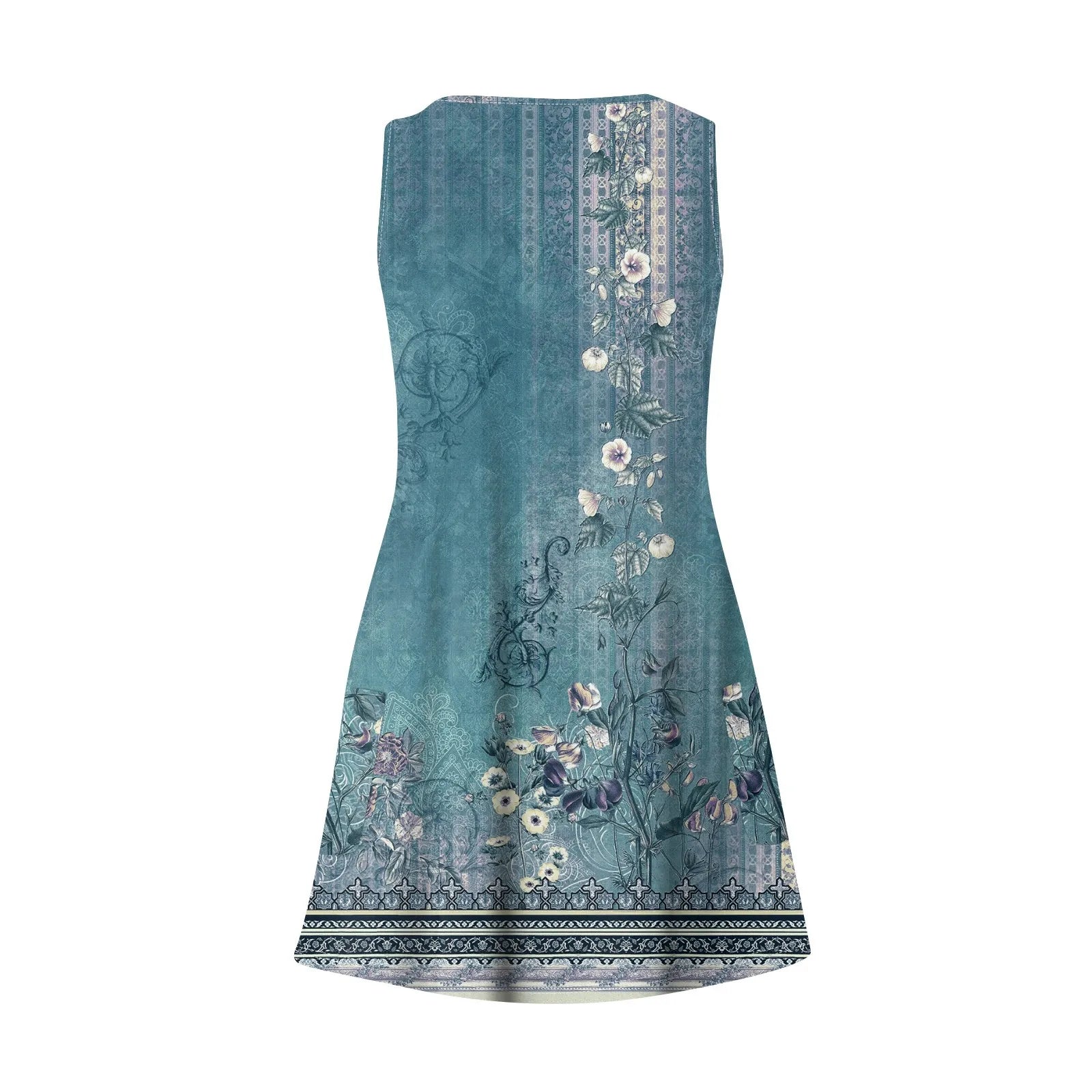 Floral Print Beach Dress Sleeveless V Neck Mini With Pockets